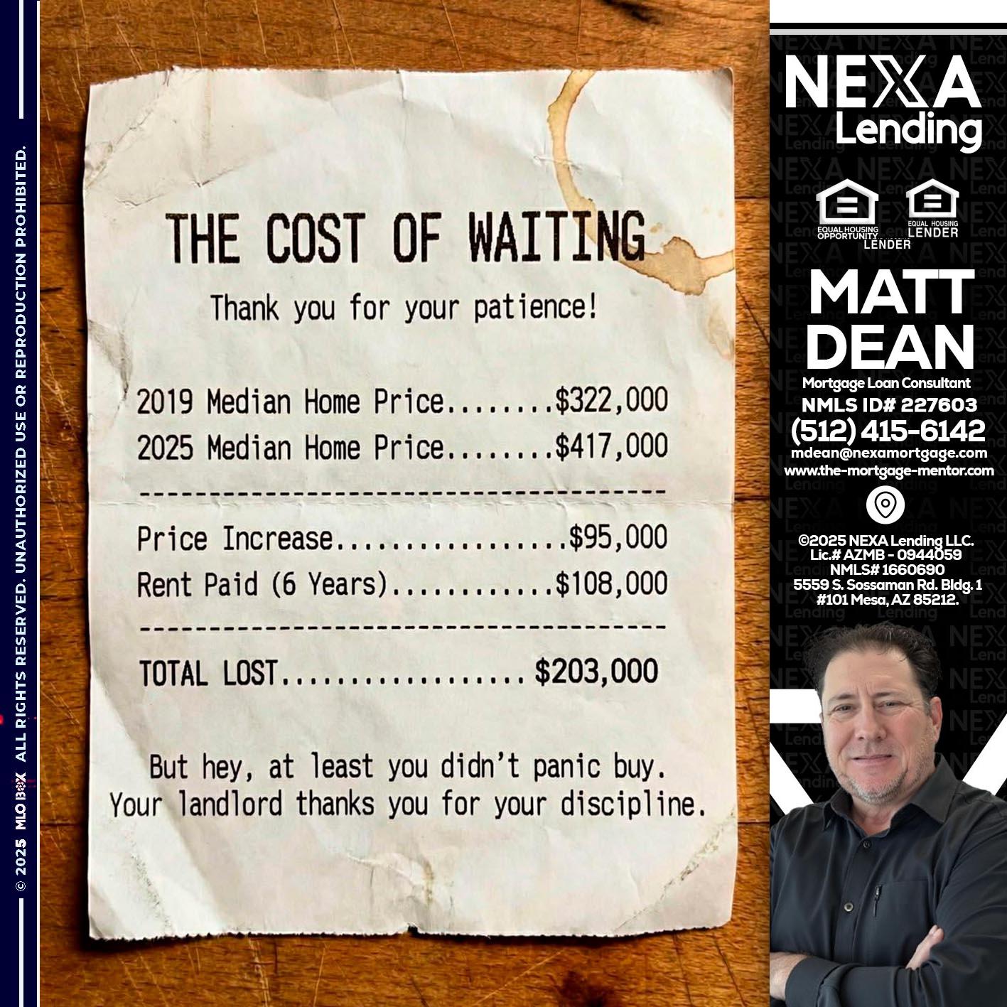 THE COST OF WAITING - Matt Dean -Mortgage Loan Consultant
