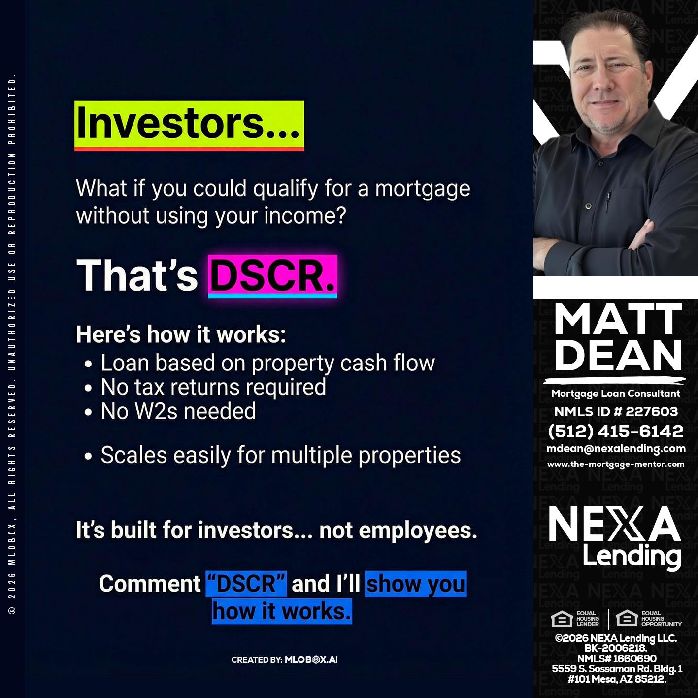 INVESTORS - Matt Dean -Mortgage Loan Consultant
