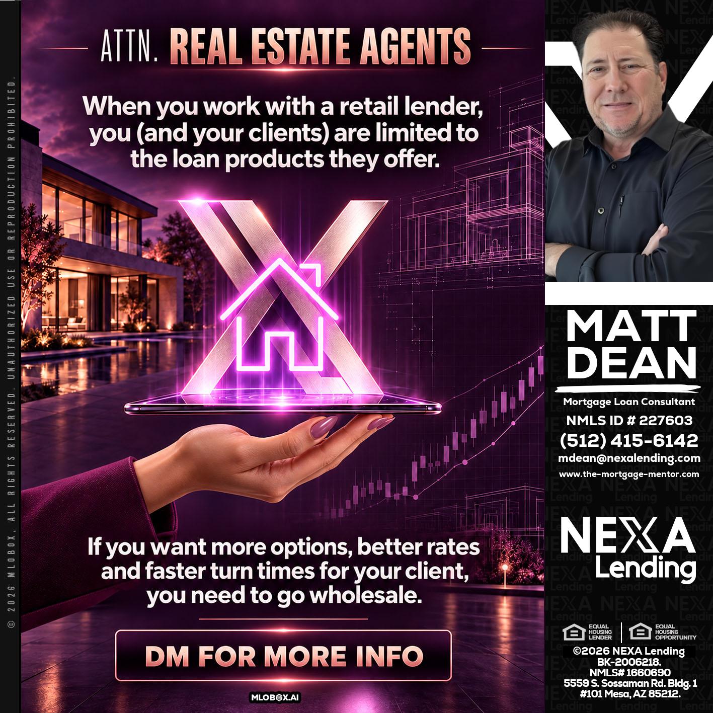 REAL ESTATE AGENTS - Matt Dean -Mortgage Loan Consultant