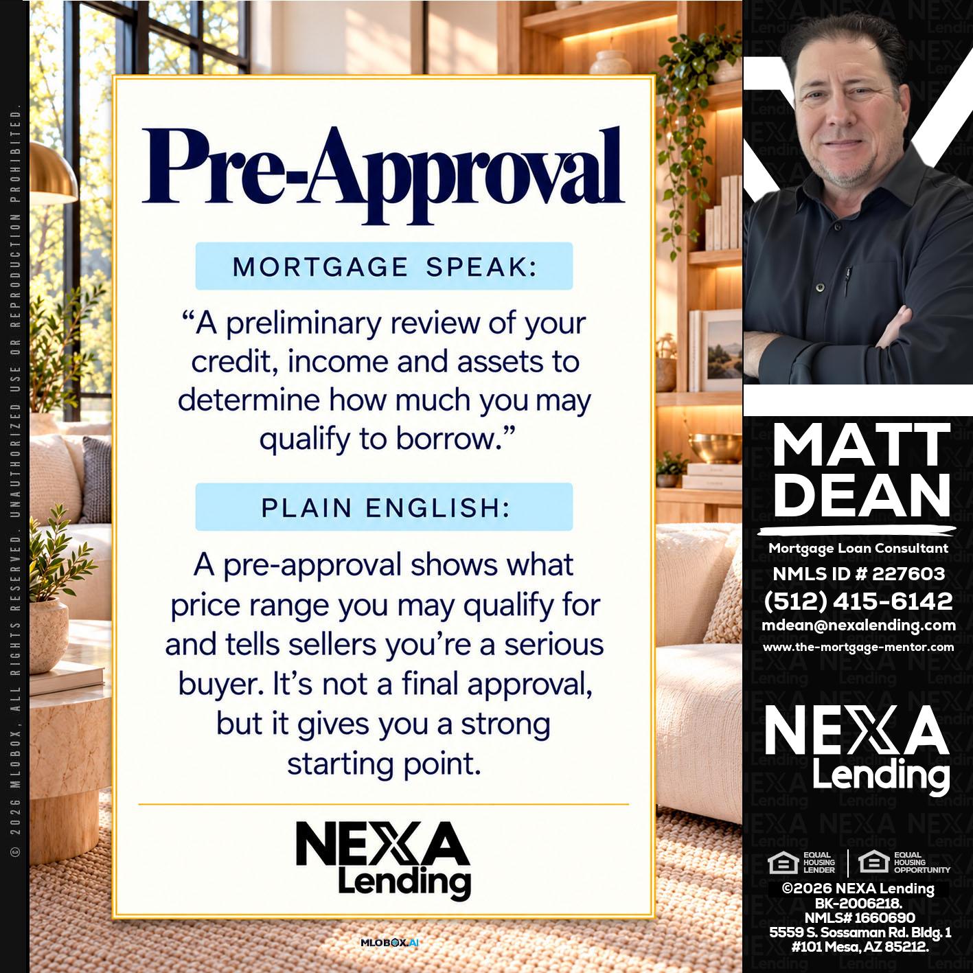 PREAPROVAL - Matt Dean -Mortgage Loan Consultant